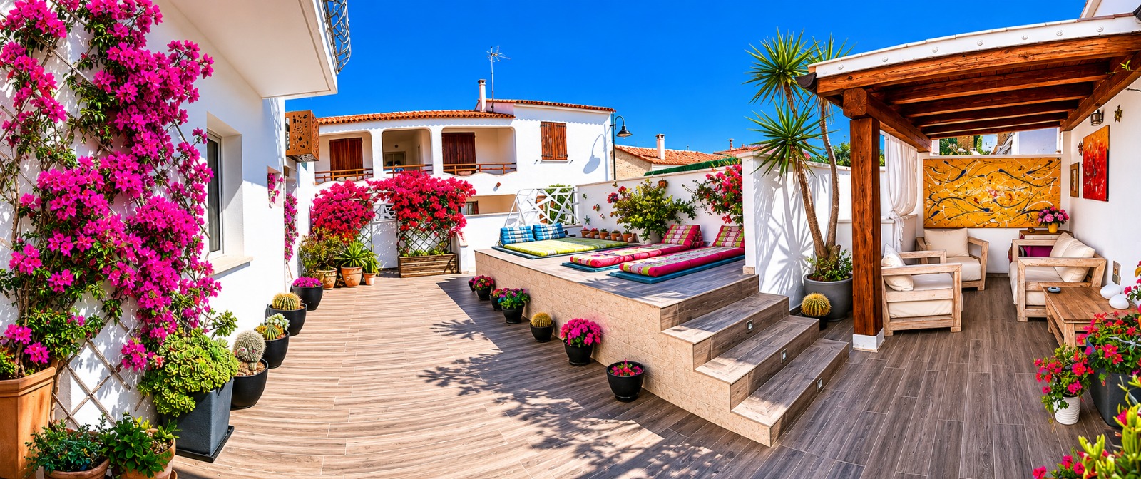 Terrazza fiorita con bouganville — B&B Domus de Janas